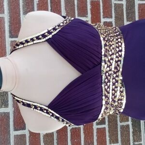 Blondie Nites Purple Maxi Dress with Gold Accents